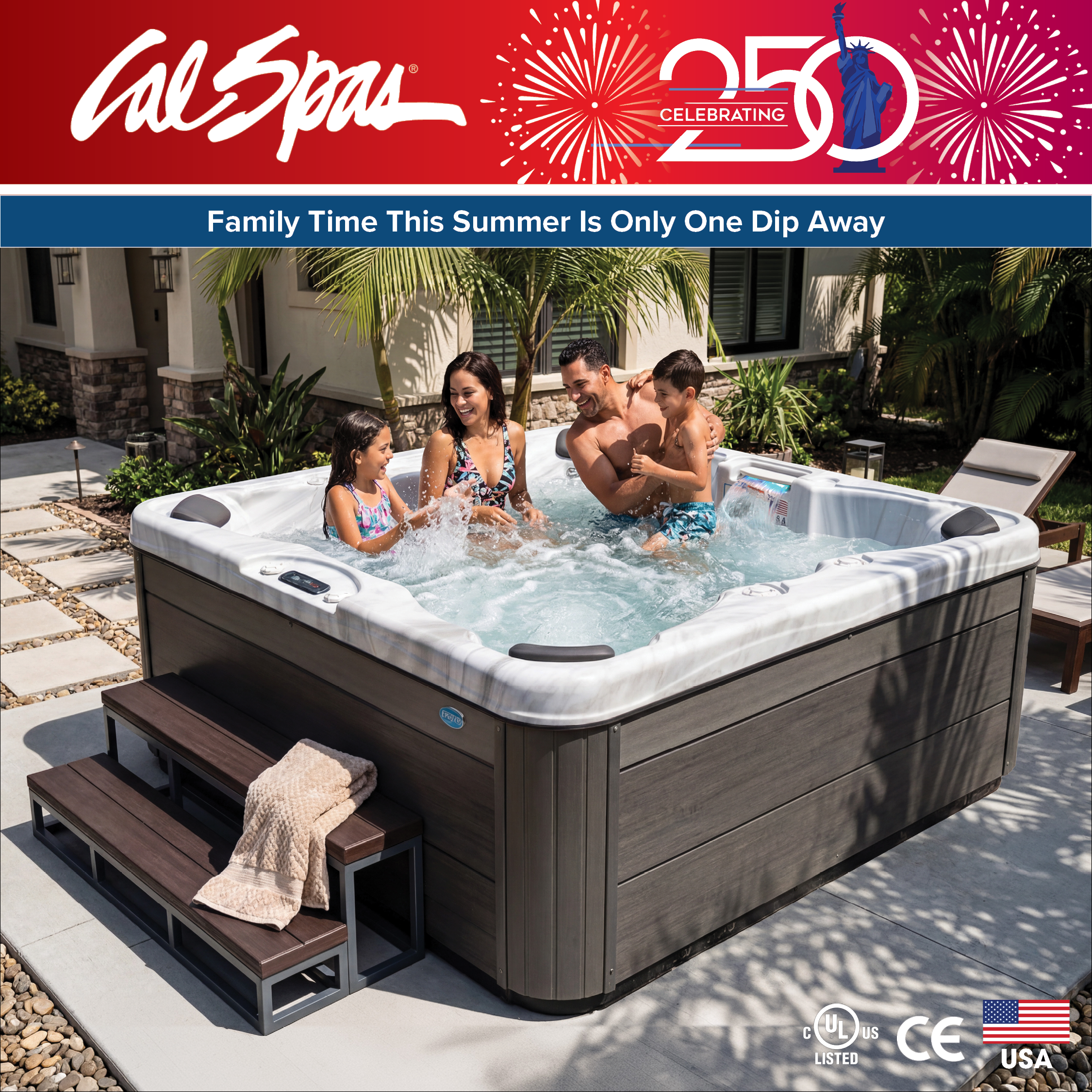 Calspas hot tub being used in a family setting - Ames